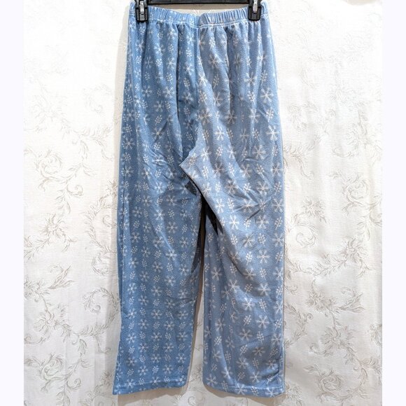 Fleece Snowflake Print Pajama Pants M Comfy Cozy Warm Winter Sleepwear Blue - Picture 2 of 4